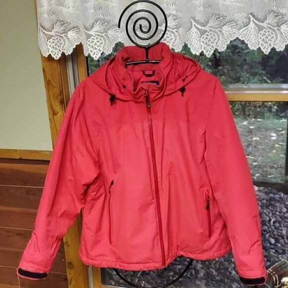 Lands' End Thermolite Hooded Long Sleeve Quilted Red Pocketed Winter Sz L Jacket - Picture 2 of 11